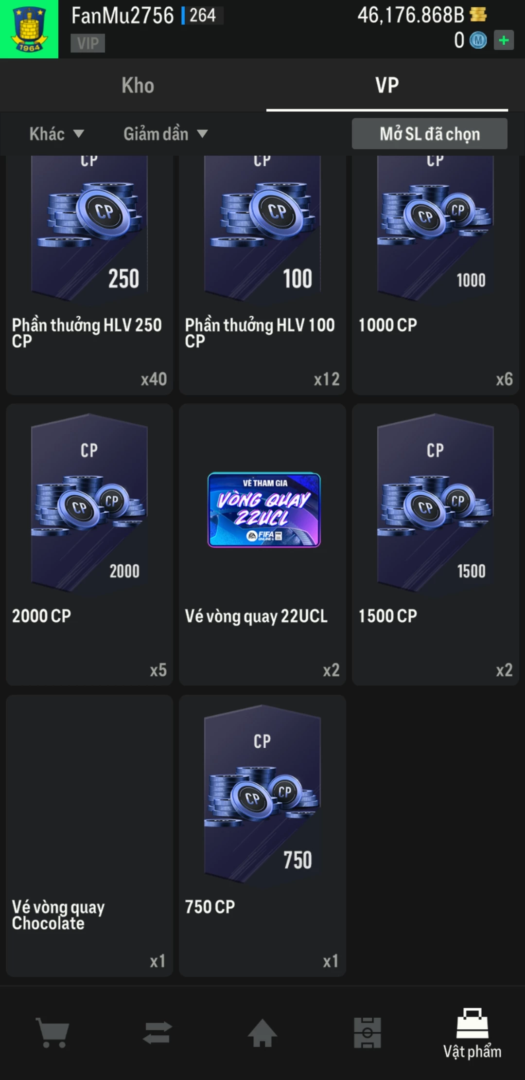 Ảnh ACC mở thẻ (LOẠI SVIP PROMAX) bao gồm có thẻ +12, thẻ Prime (có QH, CP, XS) và 1500+ đến 2000+ thẻ cầu thủ từ Siêu sao đến Miền núi các loại khác. Có sẵn BP trắng trong acc từ 40.000 tỷ BP đến 46.000 tỷ BP kèm theo nhiều ngày SVIP